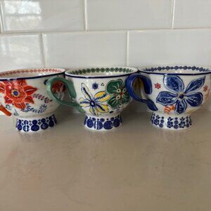 3 Anthropologie Footed Mugs, Jennifer Orkin Lewis Hand Painted Floral Design